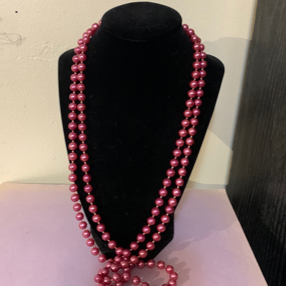 Metallic pink beads necklace 58” long